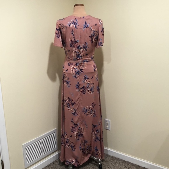 Lulu’s Fiorire Rose Floral Print Wrap Maxi Dress Size Small Mauve Pink - Picture 5 of 10